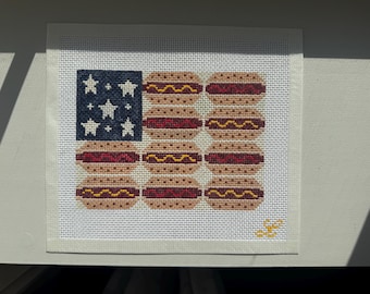 USA Hot Dog Flag 13 Mesh Needlepoint Canvas