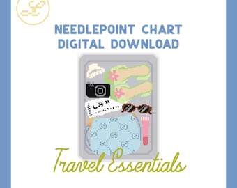 Travel Essentials 18 Mesh Needlepoint Pattern Chart (PDF) (Advanced)