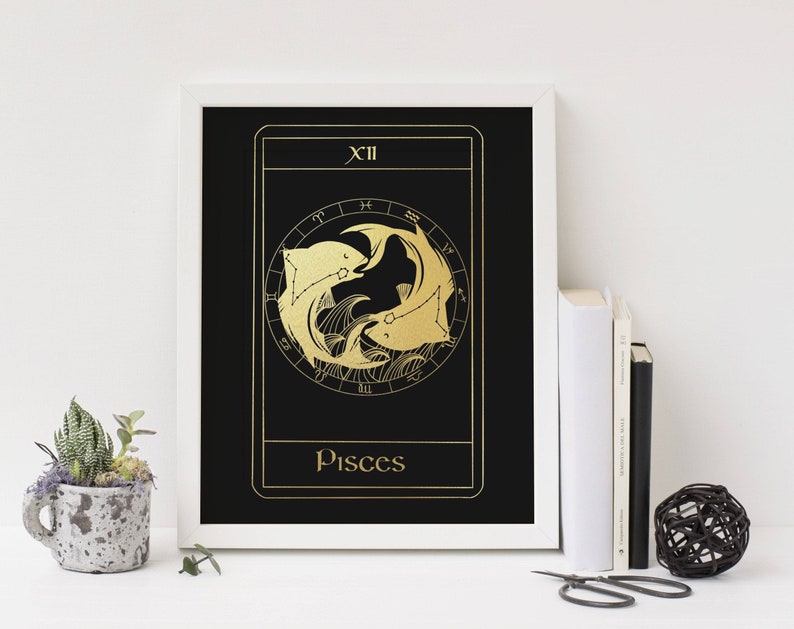 Pisces Tarot Card Foil Print Etsy