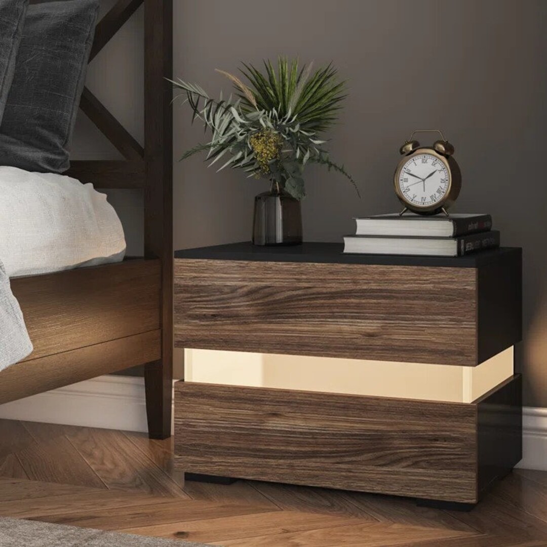 Beautiful Ultra Modern Nightstand With Lamp Rustic Bedroom Etsy