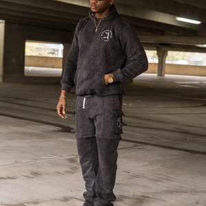 CA Zip Short Acid Wash Jogging Suit