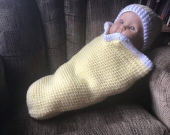 Yellow Baby Cocoon with Matching Hat