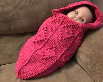 Hot Pink Crochet Baby Cocoon: 0-3 Months