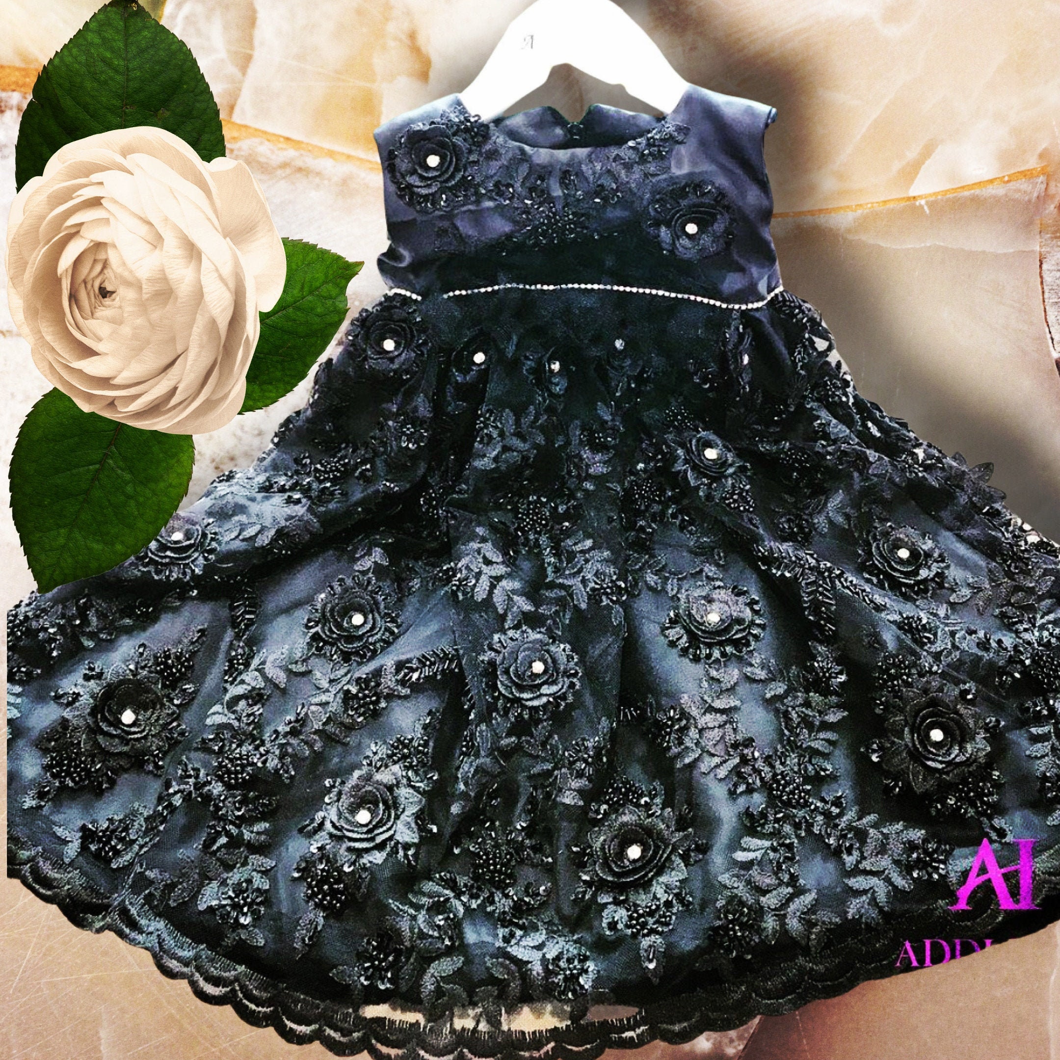 Black Floral Infant Dress Baby Girls Party Dress Fancy Lace Etsy