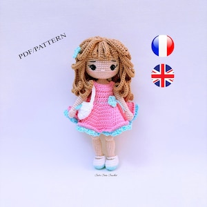 Eliora crochet doll tutorial, pdf in French and English, Amigurumi - Instant download