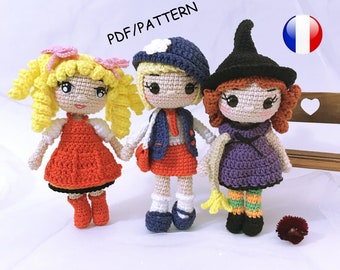 FRENCH - Pack / The 3 Mini Cat's - Candy, Schoolgirl and Witch