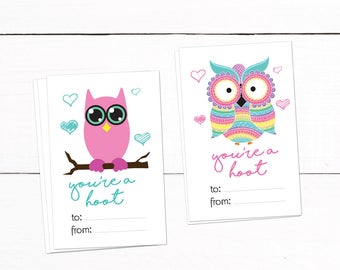 Owl Valentines Day Cards - Kids Valentines Cards - Printable Valentines Day Cards - Owls - Valentine Card Template - Automatic Download