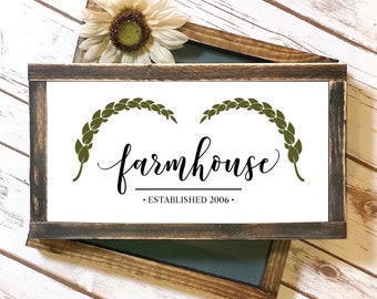 Farmhouse Laurel Wreath Leaves Established Year Family Wall Art Sign Rustic Poster Print - Calligraphy Wall Art - Country Decor - Printable