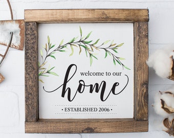 Farmhouse Welcome Home Established Year Family Wall Art Sign Rustic Poster Print - Calligraphy Wall Art - Country Decor
