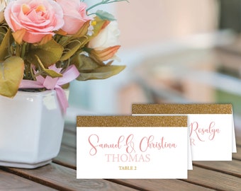 Rose Gold Glitter Wedding Place Cards  - Wedding Labels - Wedding Decor - Rose Gold Wedding - Glitter Event Table Place Cards - Gold Glitter
