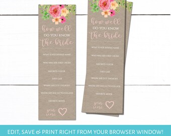 Rose Gold Kraft Bridal Shower Game | Bridal Shower Game | How Well Do You Know The Bride Game | Wedding Shower Game | Kraft Shower Game