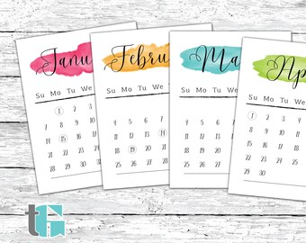 2018 Calendar - 2018 Watercolor Calendar - 2018 Calligraphy Calendar - 2018 Calendar with Holidays - Hanging Wall Calendar - Printable