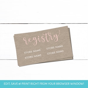 Rose Gold Kraft Bridal Registry Cards | Bridal Shower Registry Cards | Bridal Shower Store Registered Cards | Business Card Registry Cards