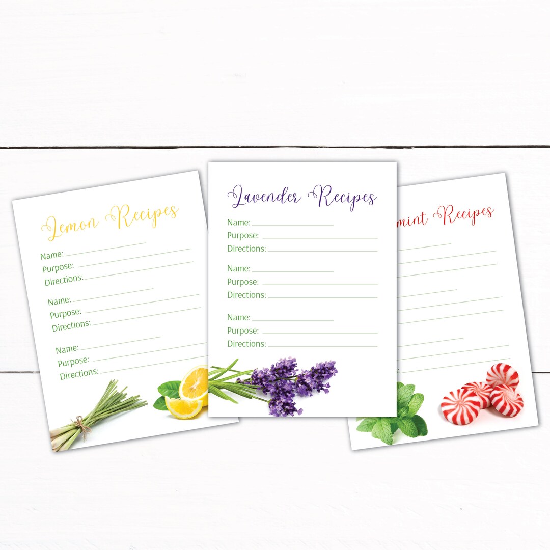 Essential Oil Recipe Cards - Printable Oil Recipe Cards - Lemon Oil ...
