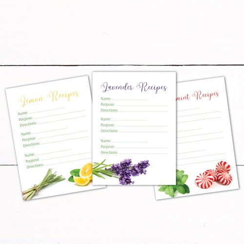 Essential Oil Recipe Card Printable Recipe Cards Recipes for - Etsy