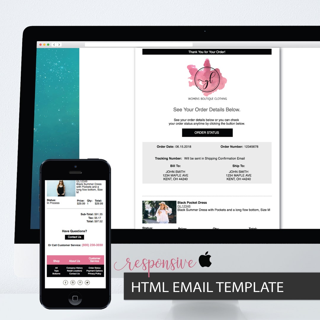 Responsive HTML Email Template - Customer Order Confirmation Email ...