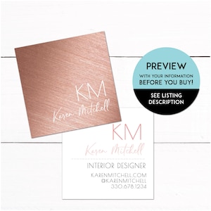 Rose Gold Foil Business Card - Square Business Card - Simple Business Card - Elegant Card - Unique Business Card - Minimalistic Branding