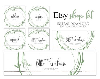 Farmhouse Shiplap Etsy Shop Banner and Branding Kit - Etsy Shop Cover Photo - Etsy Shop Logo and Listing Images - Instant Download Etsy Kit