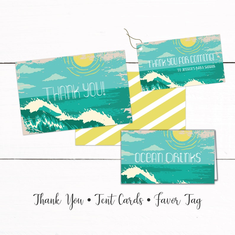 Beach Surf Baby Shower Thank You Gift Tag Tent Cards Baby Shower Beach Theme Ocean Surf Shower Theme Shower Decor Automatic Download image 1