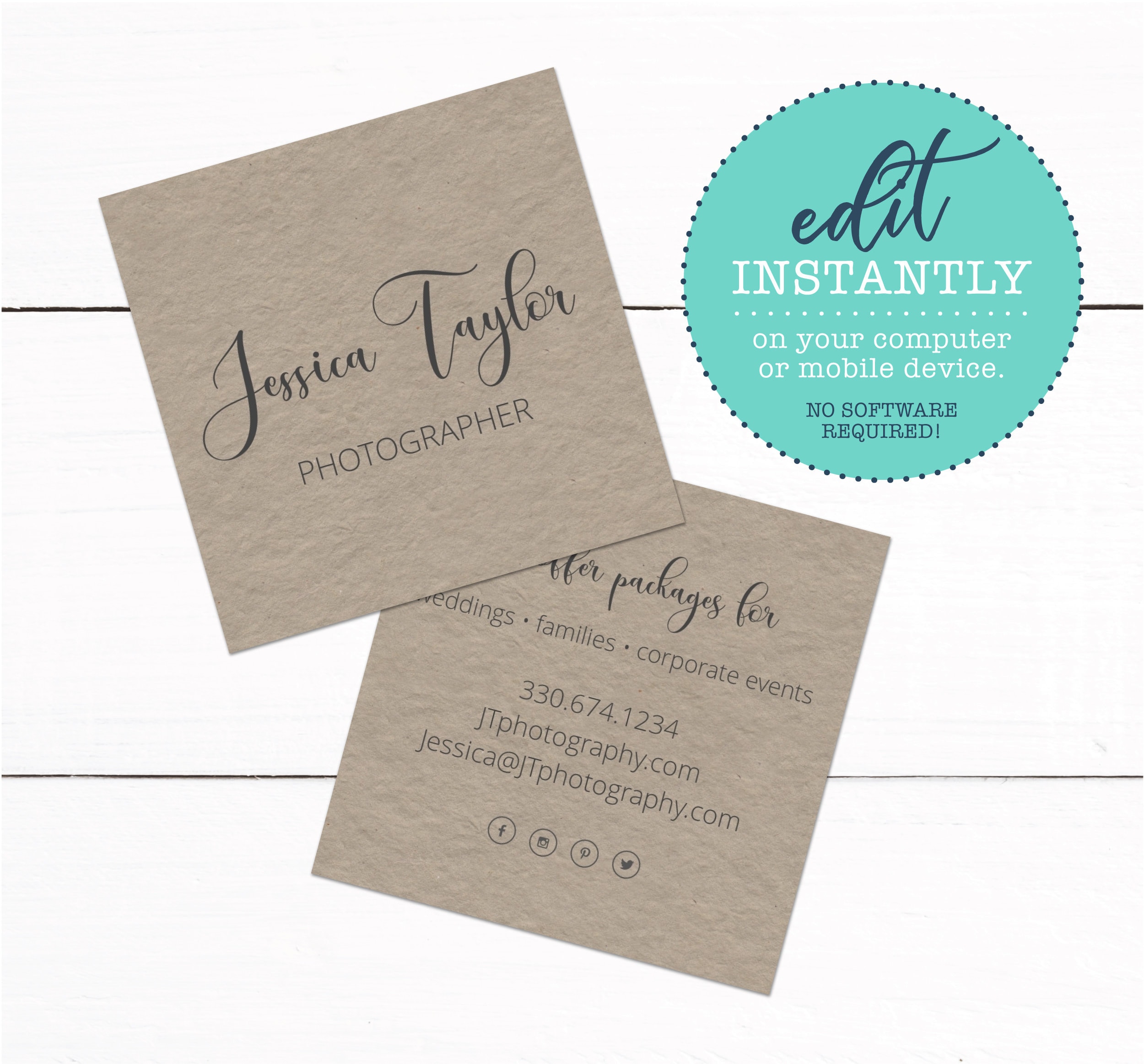 Rustic Business Card Examples Kraft Square Business Cards Rustic Business Cards Square | Etsy