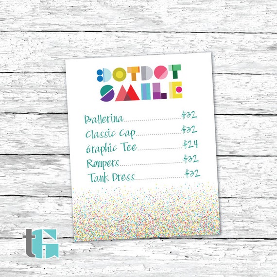 Dot Dot Smile Price Sheet Editable Dot Smile Clothing Price Etsy