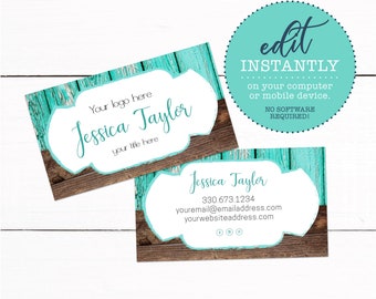 Farmhouse Distressed Teal Wood Shabby Chic Business Card - Rustic Marketing Kit - Crafter Personalized Business Card for your Shop