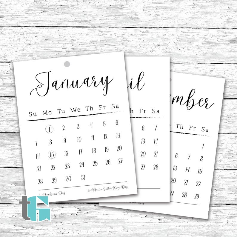 2018 Calendar Calligraphy Calendar Calendar with Dates Letter Size Calendar Hanging Wall Calendar Printable Calendar image 1