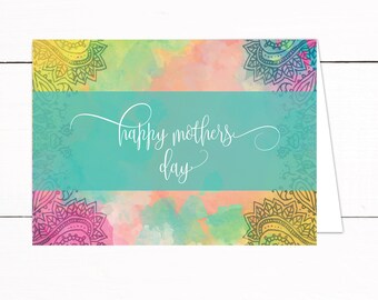 Mothers Day Card - Watercolor Paisley Printable Mothers Day Card Instant Download - 5x7 Foldable Mothers Day Card - Mothers Day Gift