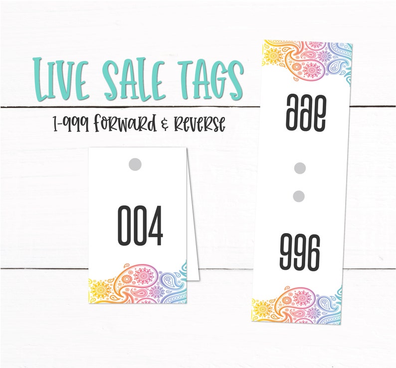 Live Sale Tags Forward and Reverse 1-999 Mirrored Sale Numbers Reverse Numbers Foldable Reverse Clothing Tags Paisley image 1