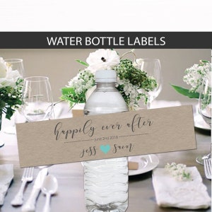 Etiquetas de botellas de agua de boda - Etiquetas de boda - Favores de boda - Decoración de bodas - Etiquetas de botellas de agua Kraft - Etiquetas de agua con nombre y fecha
