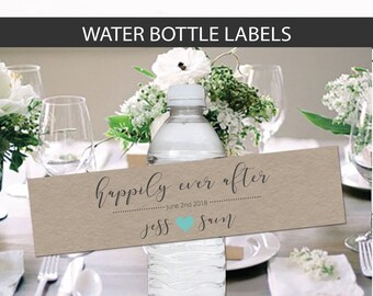 Wedding Water Bottle Labels  - Wedding Labels - Wedding Favors - Wedding Decor - Kraft Water Bottle Labels - Name and Date Water Labels