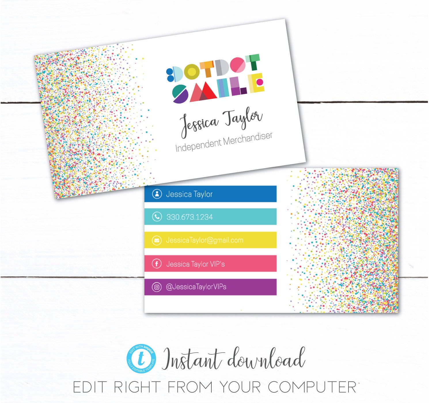 Confetti Colorful Rainbow Business Card Dot Smile DDS Etsy