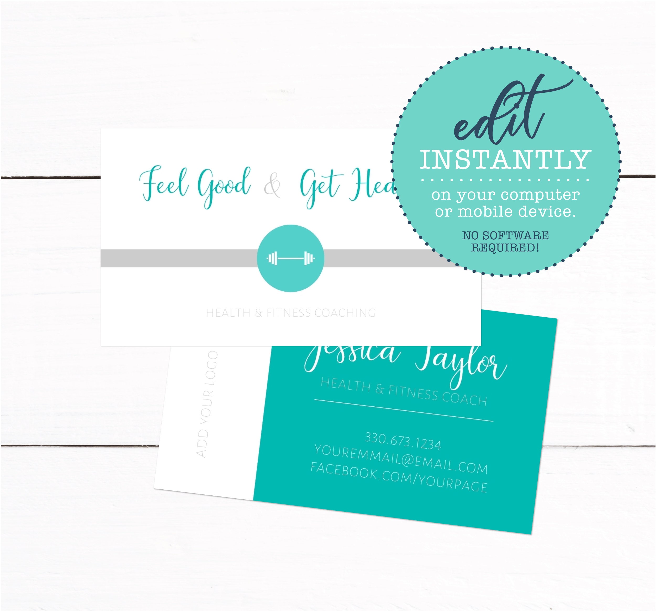 Health Fitness Coach Business Card Template Personal Trainer Etsy