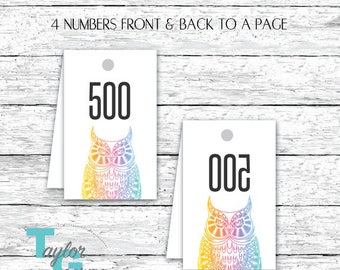 Reverse Sale Tags - 1-500 Mirrored Sale Numbers - Owl Reverse Numbers - Foldable Reverse Clothing Tags - White Pastel - DIY - Printable