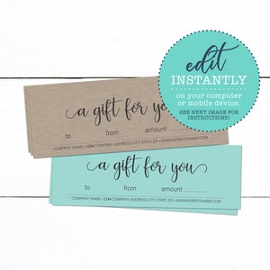 Gift Certificate Template - Custom Business Gift Certificate - Editable Printable Gift Certificates - Branding Kit - Kraft Gift Certificates