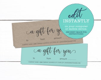 Gift Certificate Template - Custom Business Gift Certificate - Editable Printable Gift Certificates - Branding Kit - Kraft Gift Certificates