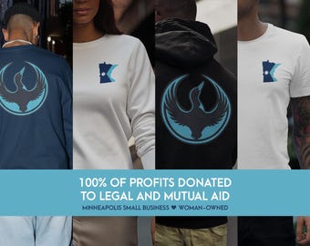 100% PARA CARIDADE: Moletom, camiseta, blusa de gola redonda e camiseta de manga comprida Rebel Loon MN | Arte da bandeira de Minnesota | Anti-ICE | Assistência Jurídica e Mútua da Resistência de Minneapolis