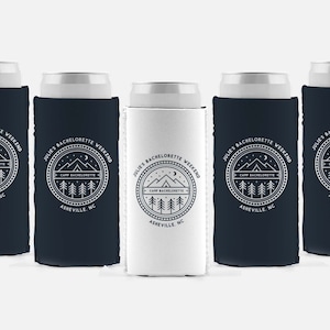 Custom Camping Personalized Can Cooler / Tent Badge / Bachelorette Party / Girls Weekend / Camping Weekend / Cabin Weekend / Campfire
