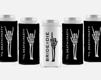 Custom 'Bride or Die' Can Cooler: Goth Bachelorette Party Favors