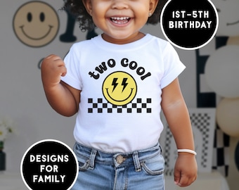 Cool Smiley Birthday Kids TShirt, 1st 2nd 3rd 4th 5th Birthday, Rad Party, First Second Third Fourth Fifth BDay, Checkered Lightning