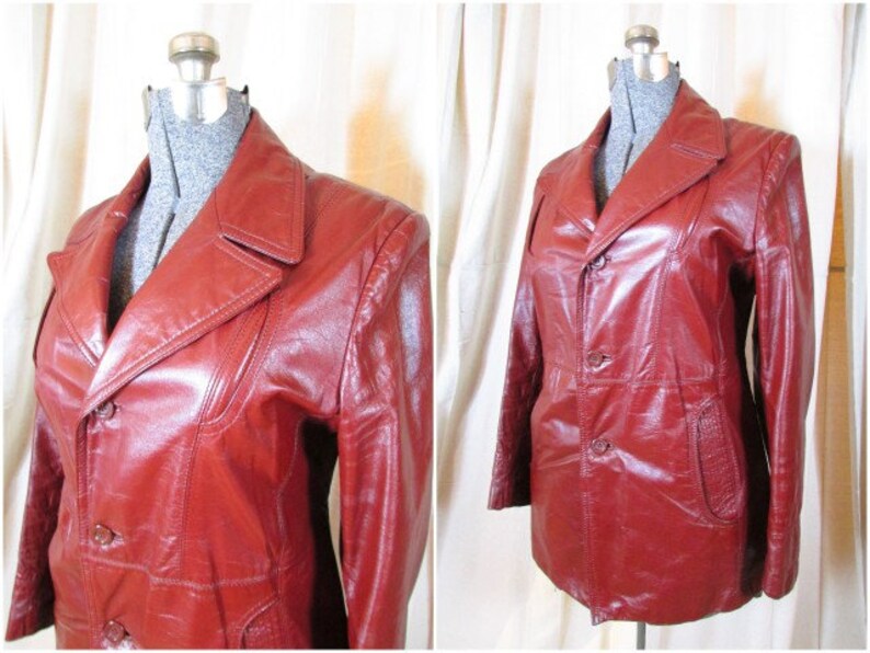 Vintage 70s Oxblood Leather Jacket Men S Size M 38 Mod Etsy