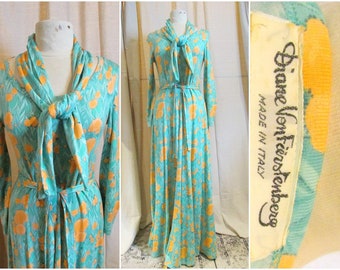 Vintage Couture Early 70s Diane Von Furstenberg Maxi Dress. M-L. Made in Italy. Cotton/Rayon Stretch Jersey. Rare DVF Goddess Gown!
