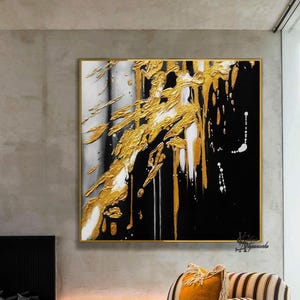 Black and Gold Oil Painting, Gray and Gold Original Oil Painting Abstract Modern On Canvas Dark Painting, Interior Oversized Large Wall Art