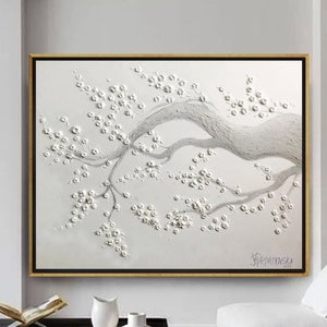 Ölgemälde, Original Ölgemälde 3D Weiß Abstrakte Moderne Texturiert Auf Leinwand Große Wand Handgemachte Kunst von Victoria's Art Design