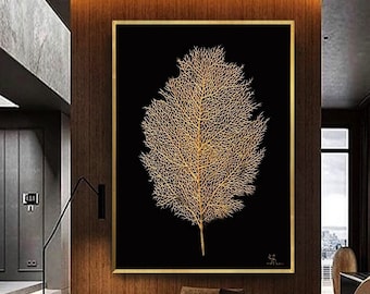 Ölgemälde, Original Ölgemälde Abstrakt Modern auf Leinwand Golden Leaf Große Wand handgefertigte Kunst von Victoria&#39;s Art Design