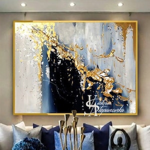 Oil Painting, Original Oil Painting Abstract Modern On Canvas Golden Leaf Large Wall Handmade Art by Victoria's Art Design image 1