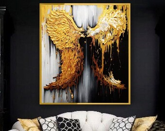 Ölgemälde, Original Ölgemälde Abstrakt Modern auf Leinwand Golden Leaf Große Wand handgefertigte Kunst von Victoria&#39;s Art Design