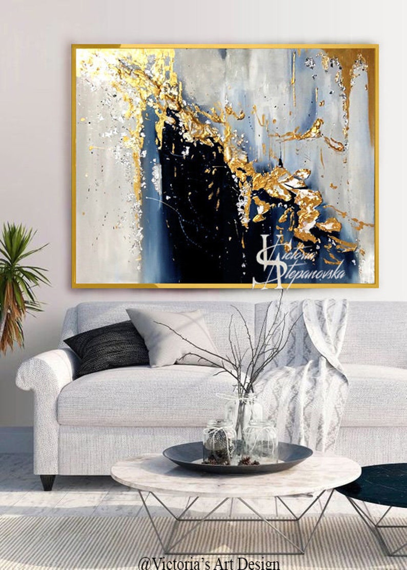 Oil Painting, Original Oil Painting Abstract Modern On Canvas Golden Leaf Large Wall Handmade Art by Victoria's Art Design image 10