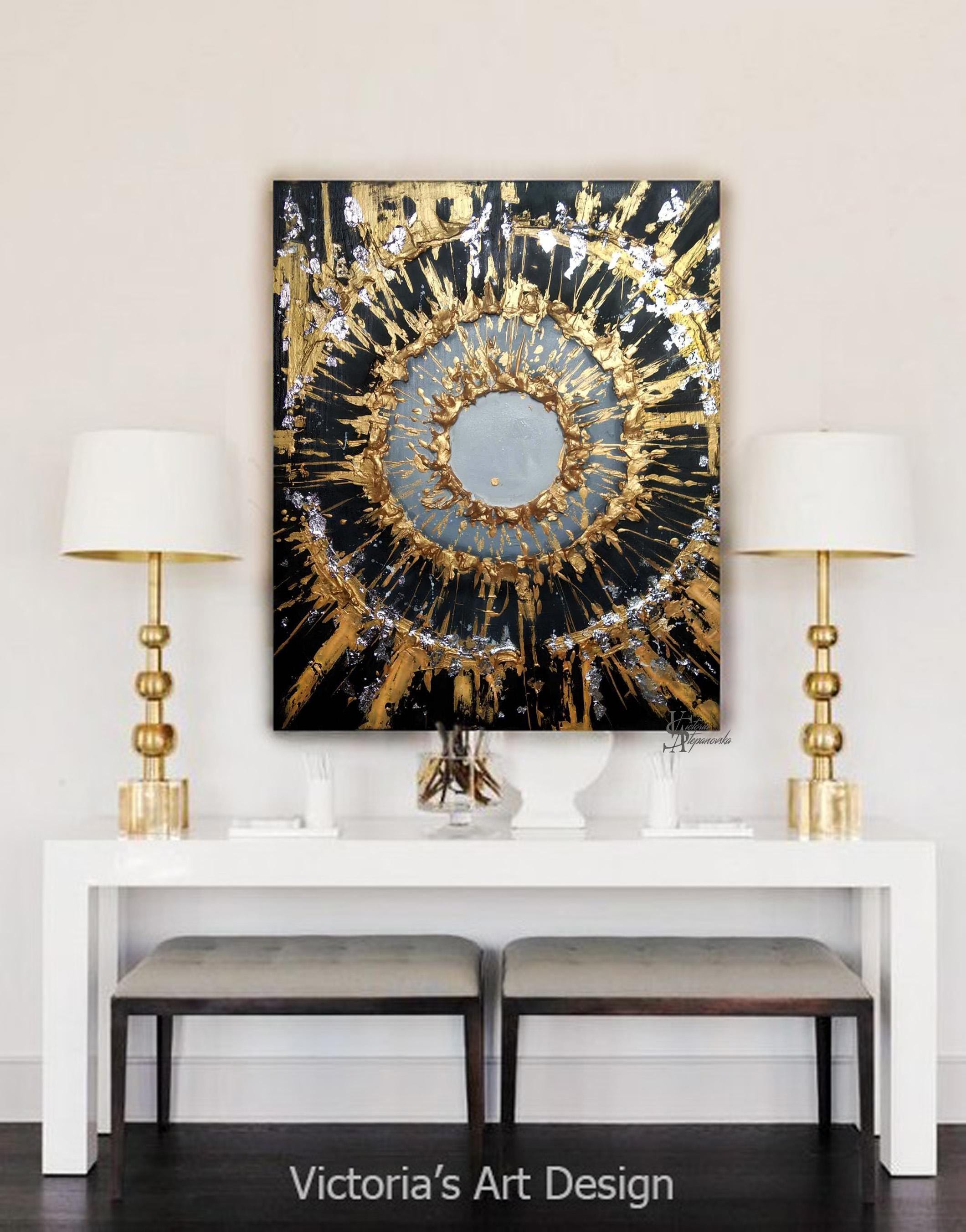 Black and Gold Original Oil Painting Abstract Palette Knife Textured ...