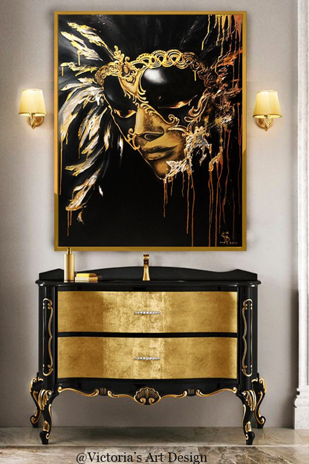 Oil Painting, Original Oil Painting Abstract Modern on Canvas Golden ...